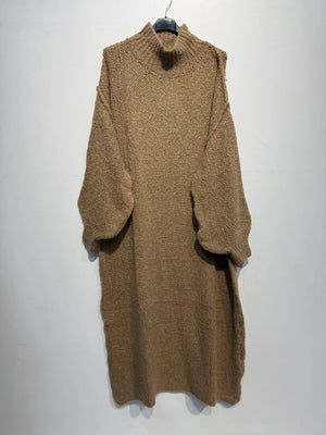 Long Knit Dress w Alpaca- Camel - The Lotus Boutique 