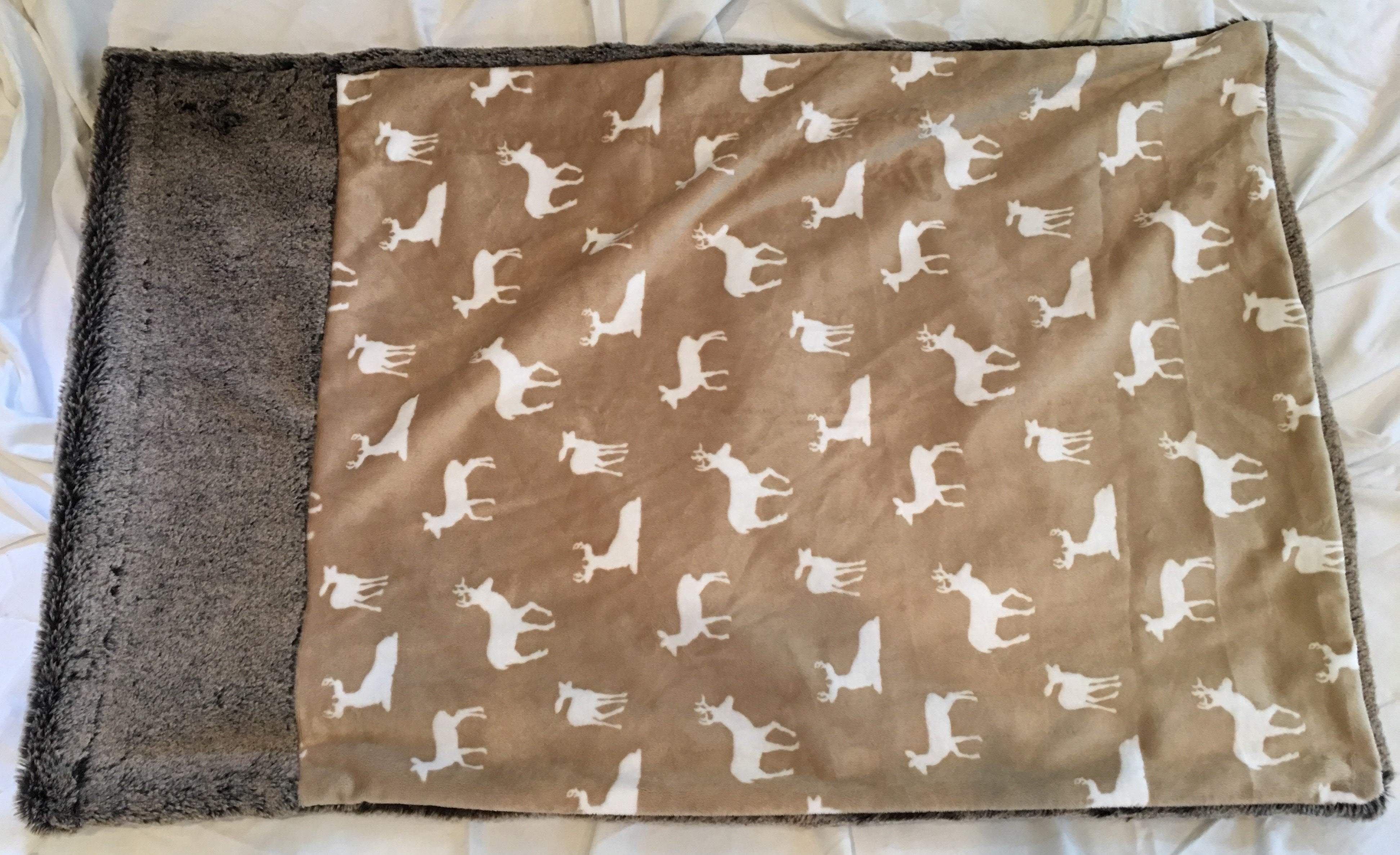 Pillowcase: Luxe Cuddle Deer to Me in Sand with Luxe Cuddle Frost Chocolate Trim and Back