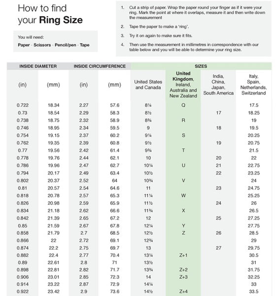 Willis Judd Ring Size Chart