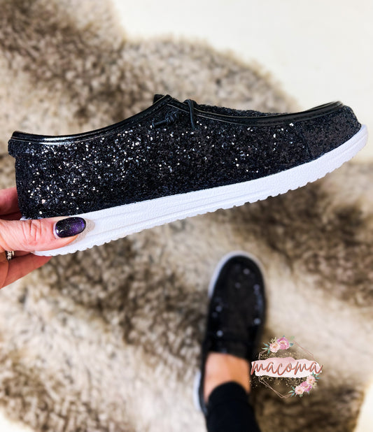 Black Glitter Tennis Shoes for Women for sale