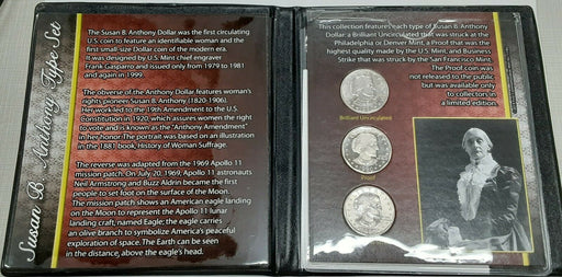 1979 Susan B. Anthony Dollar $1 Coin Souvenir Set - 3 Coins P,D,S