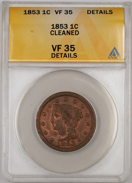 1850 Braided Hair Half Cent Coin C-1 ANACS AU-55 Details-Cleaned