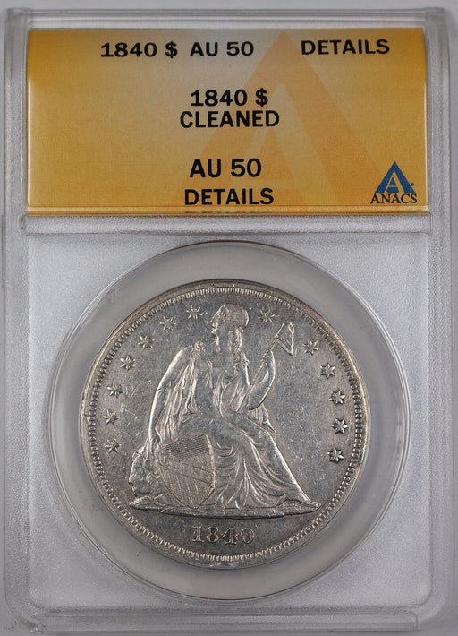 1846 Seated Liberty Silver Dollar Coin $1 ANACS AU-55 Details