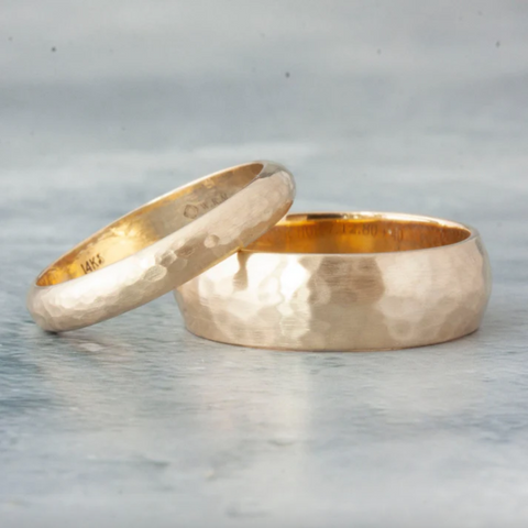 W.R. Metalarts yellow gold hammered wedding band