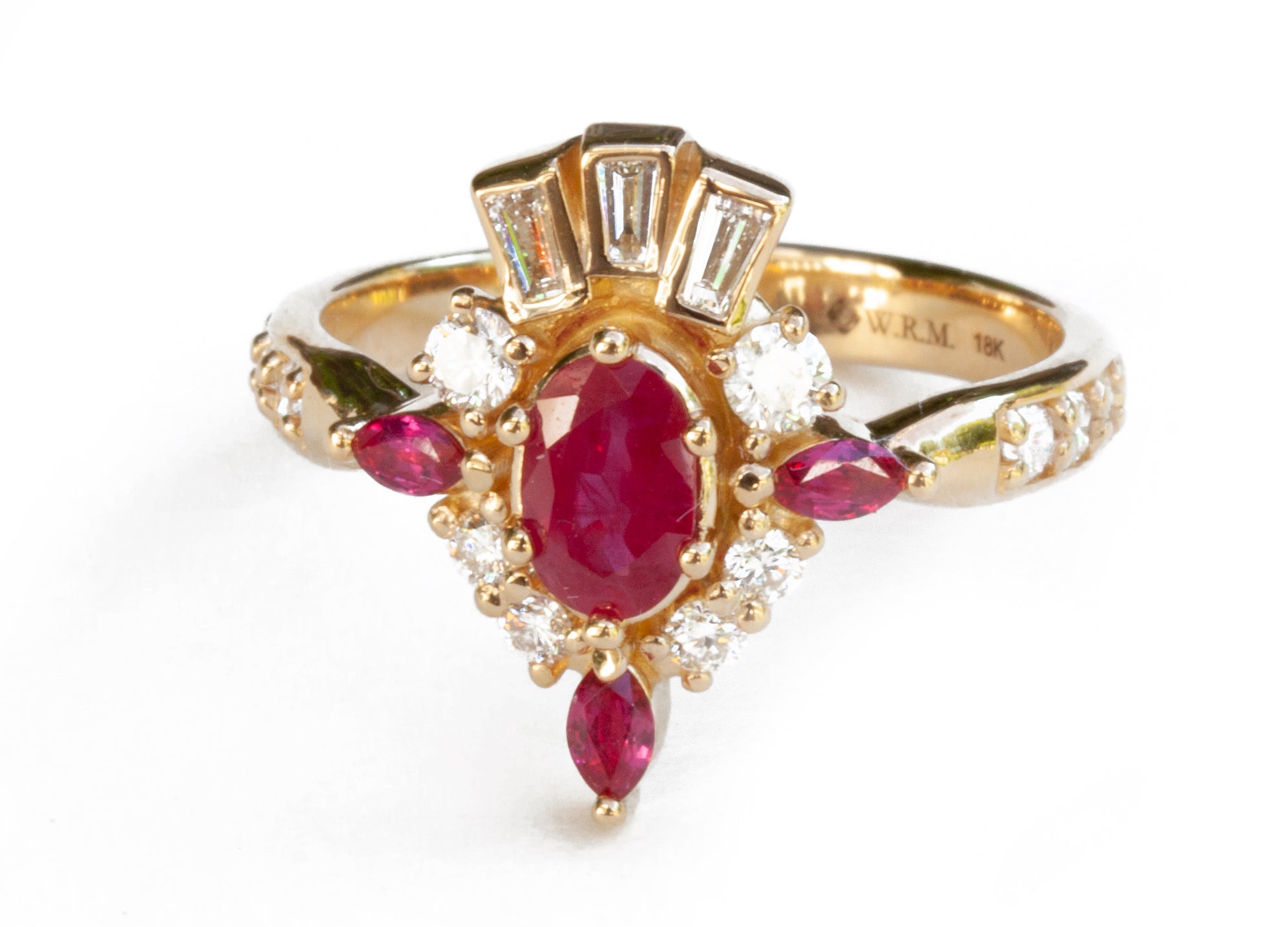 Custom ring with client's heirloom rubies in 18k yellow gold