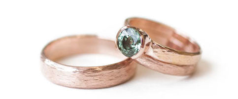 Green Sapphire Solitaire Engagement Ring in Rose Gold with Matching Bands 