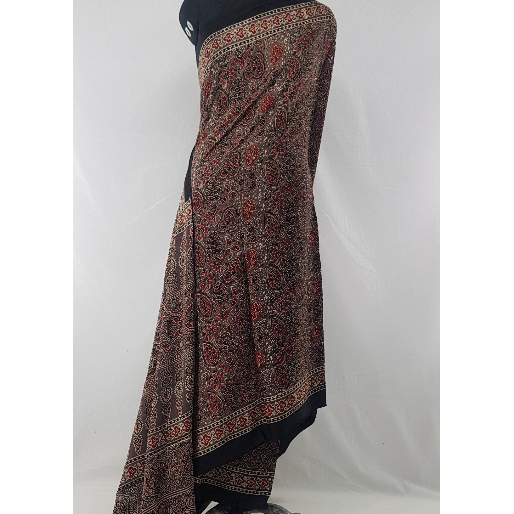 Ajrakh hand block printed natural dyed Modal Silk saree with Tassels ...