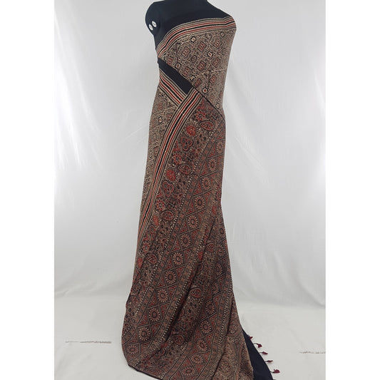 Modal Silk Ajrakh Saree - Brown 01 – Phulari