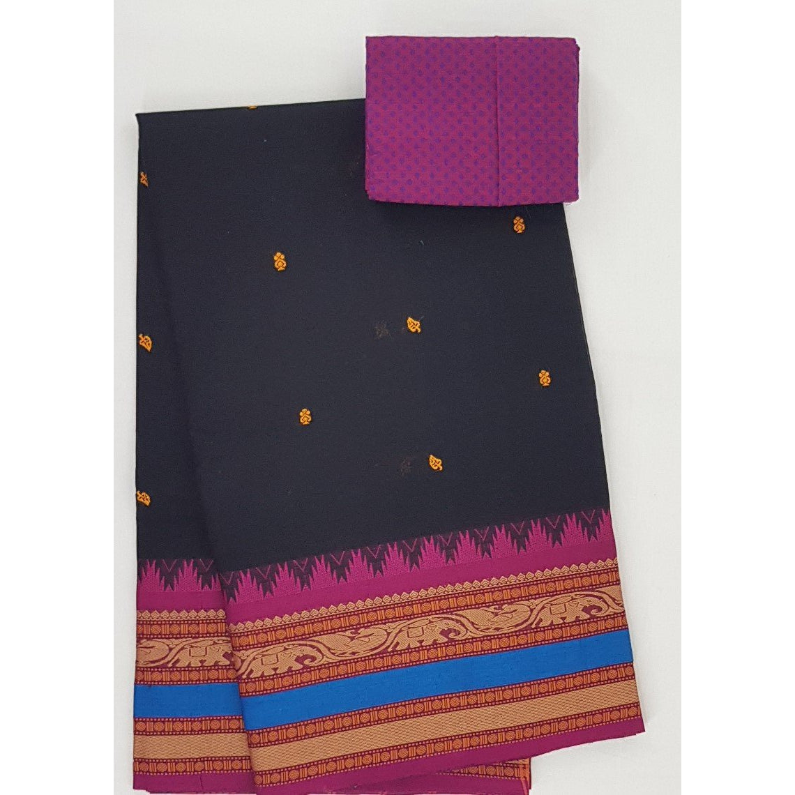 Black and Pink Color Kanchi cotton saree allover buttis with thread ...