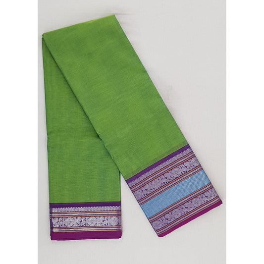 Kanchi Cotton Saree in Green with Kattam 6252370