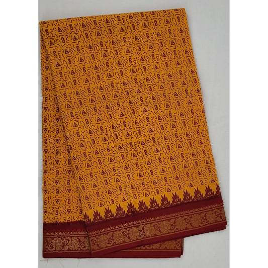 Yellow With Violet Border Madurai sungudi Saree- Double Side Jari Bord –  Fashionous