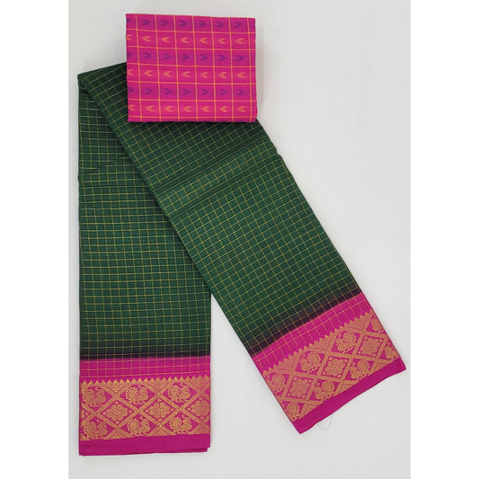 Brown checks Dobby ikkat cotton Saree – For Sarees