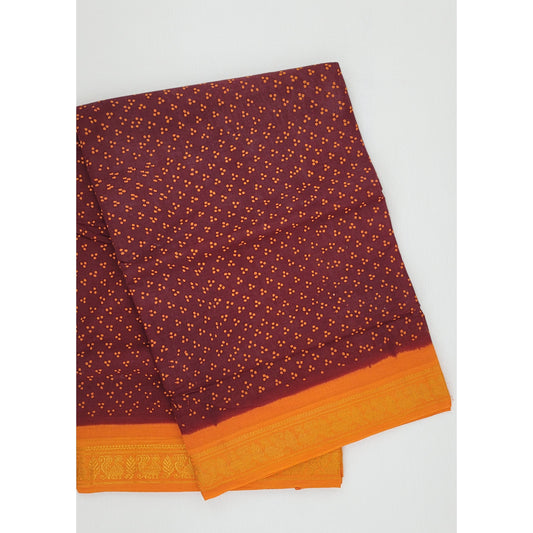 Maroon with Green Nine Yards Cotton Saree