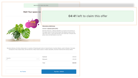 Screenshot from one-click upsell offer landing page with a countdown timer banner at the top.