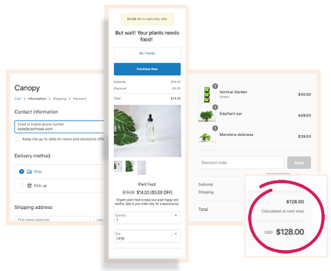 Screenshot of a one-click upsell landing page offering a "plant food" upsell at a discount.