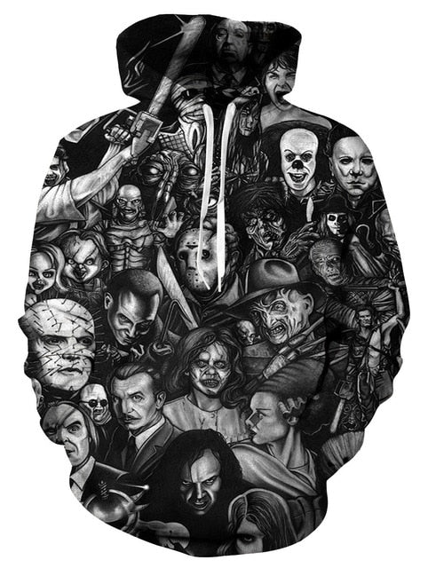 horror hoodie black and white