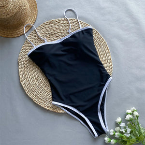 Splicing High Leg One Piece Swimsuit - CUVATI
