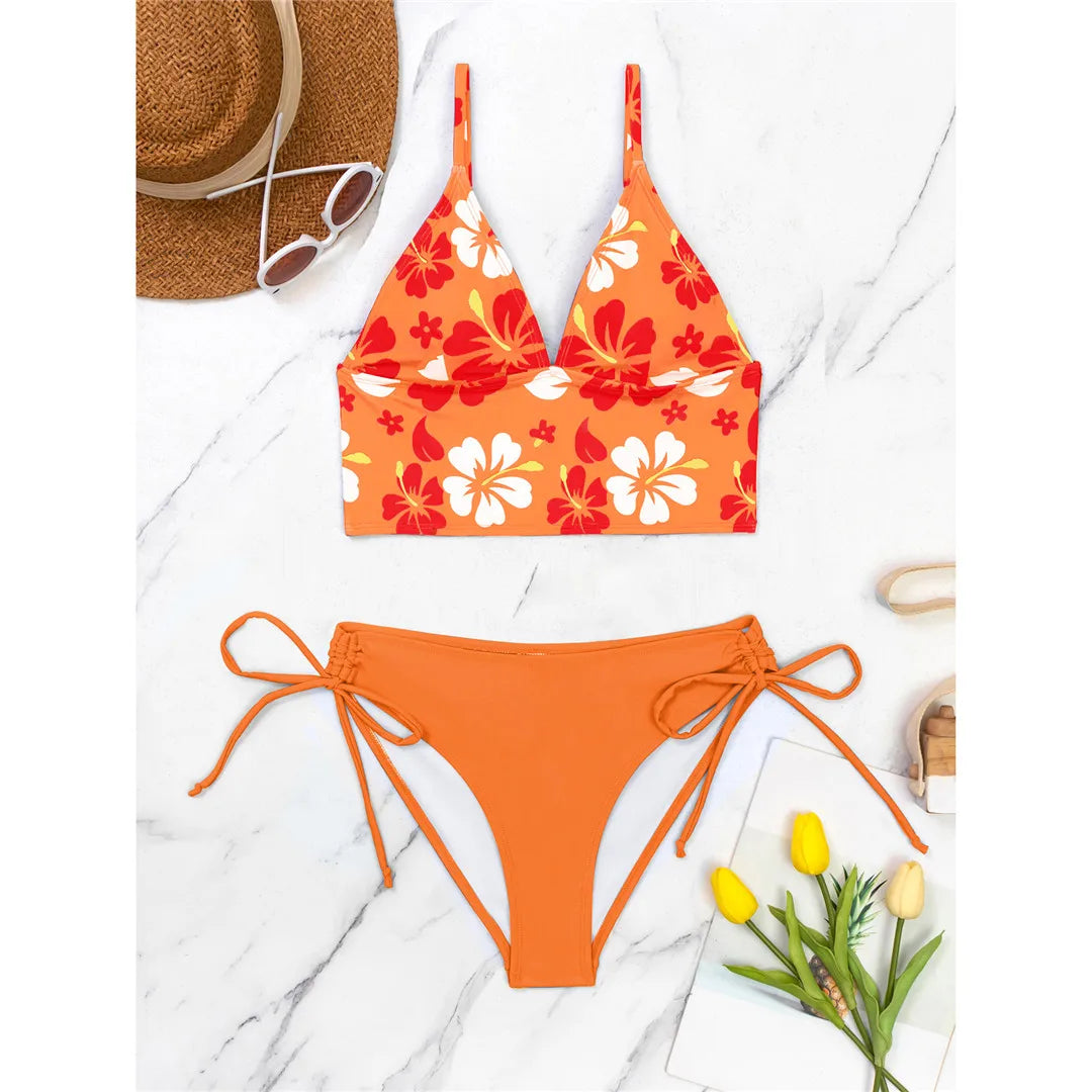 sunwoif Women's Floral Swimsuit Bathing Suit Tankini Set Swimwear with Boy  Shorts Beachwear - Orange