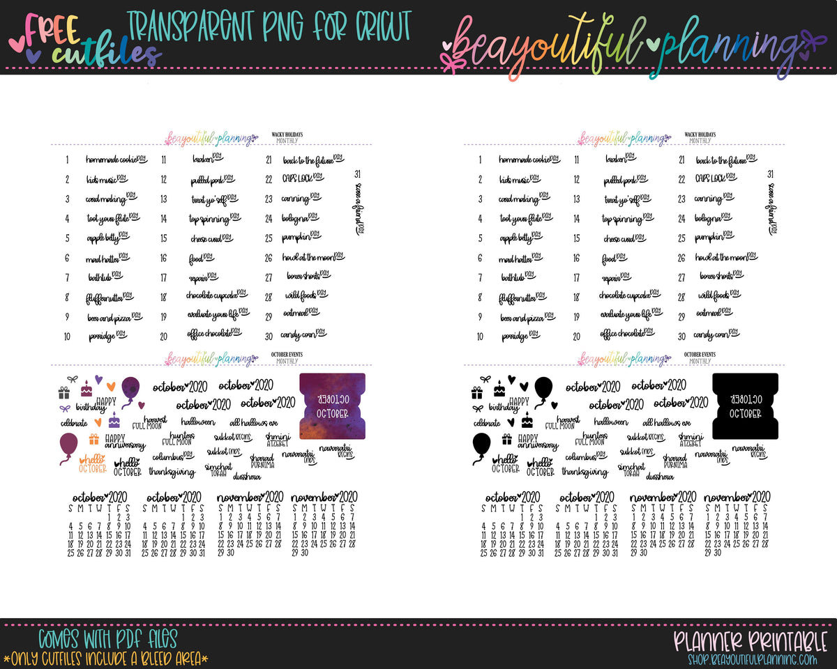 October 2020 Monthly Holiday Printable – BEaYOUtiful Planning