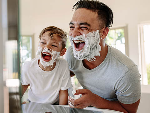 Father and son shaving cream