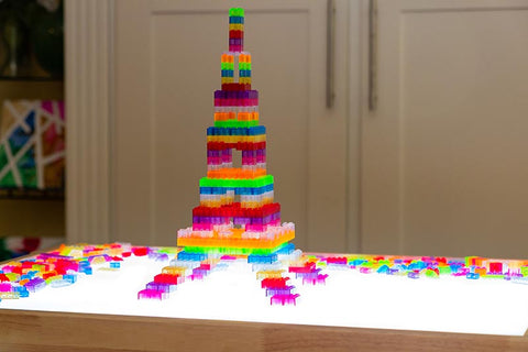 translucent Lego bricks light table tower