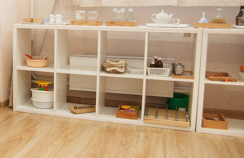 Montessori shelves in living room