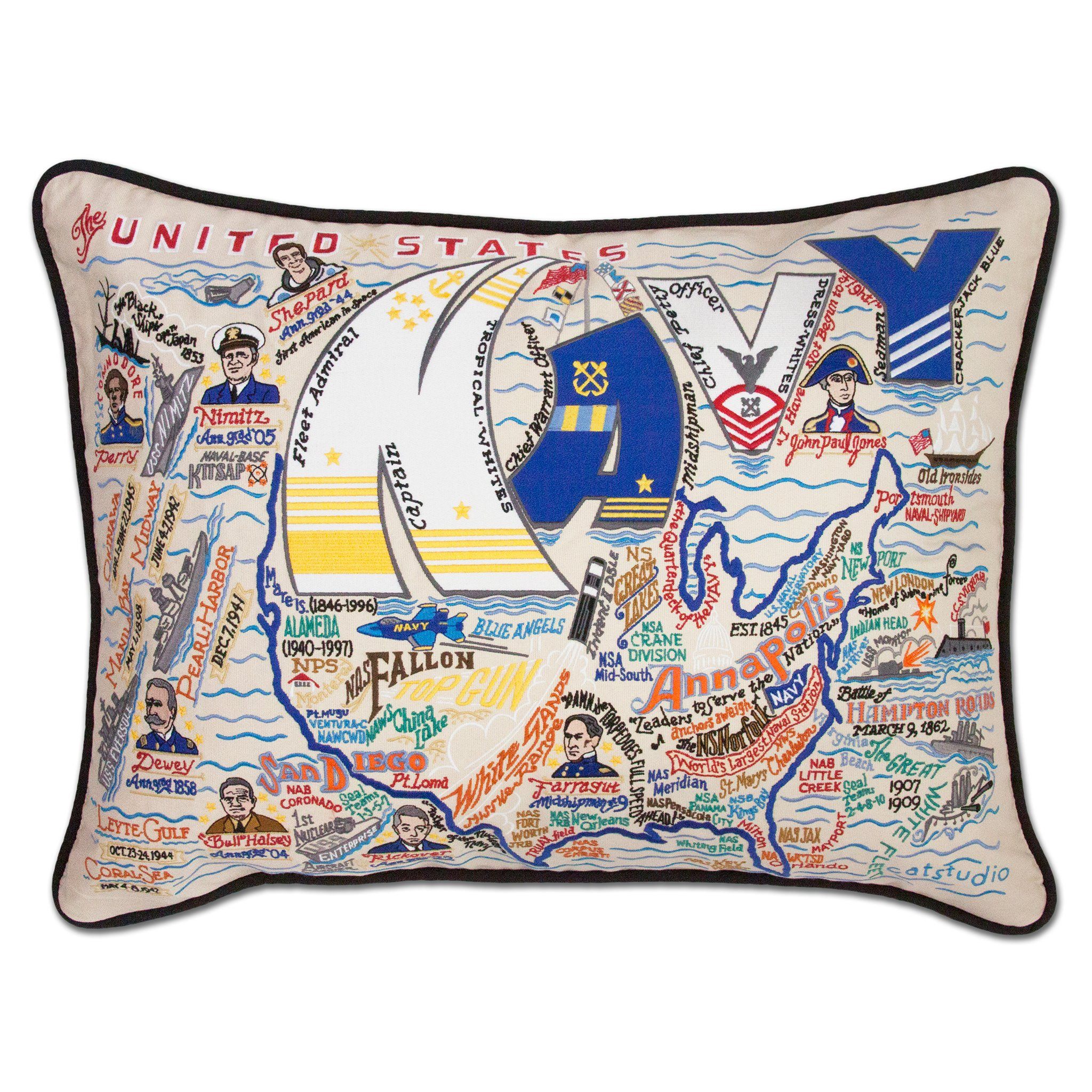 Navy Embroidered Pillow | Military 