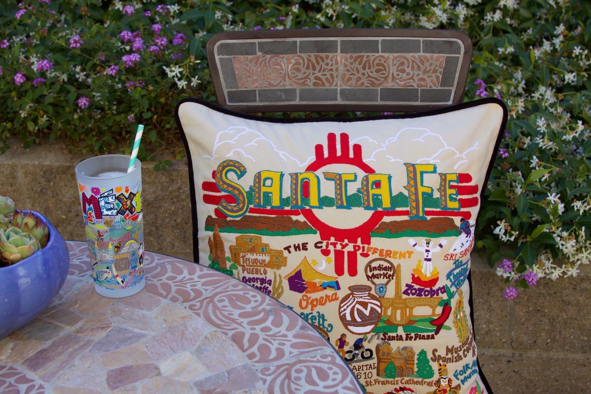 Santa Fe Hand Embroidered Pillow New Mexico Collection By