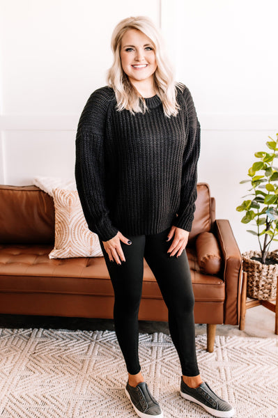 Sweater Than You Cable Knit Sweater In Cozy Black
