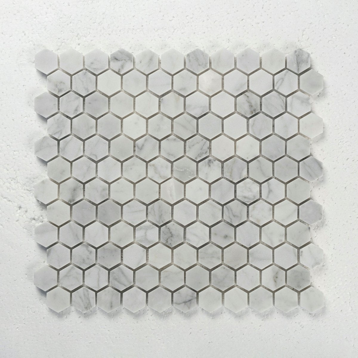 1 in. Hexagon Bianco Carrara White Polished Marble Mosaic