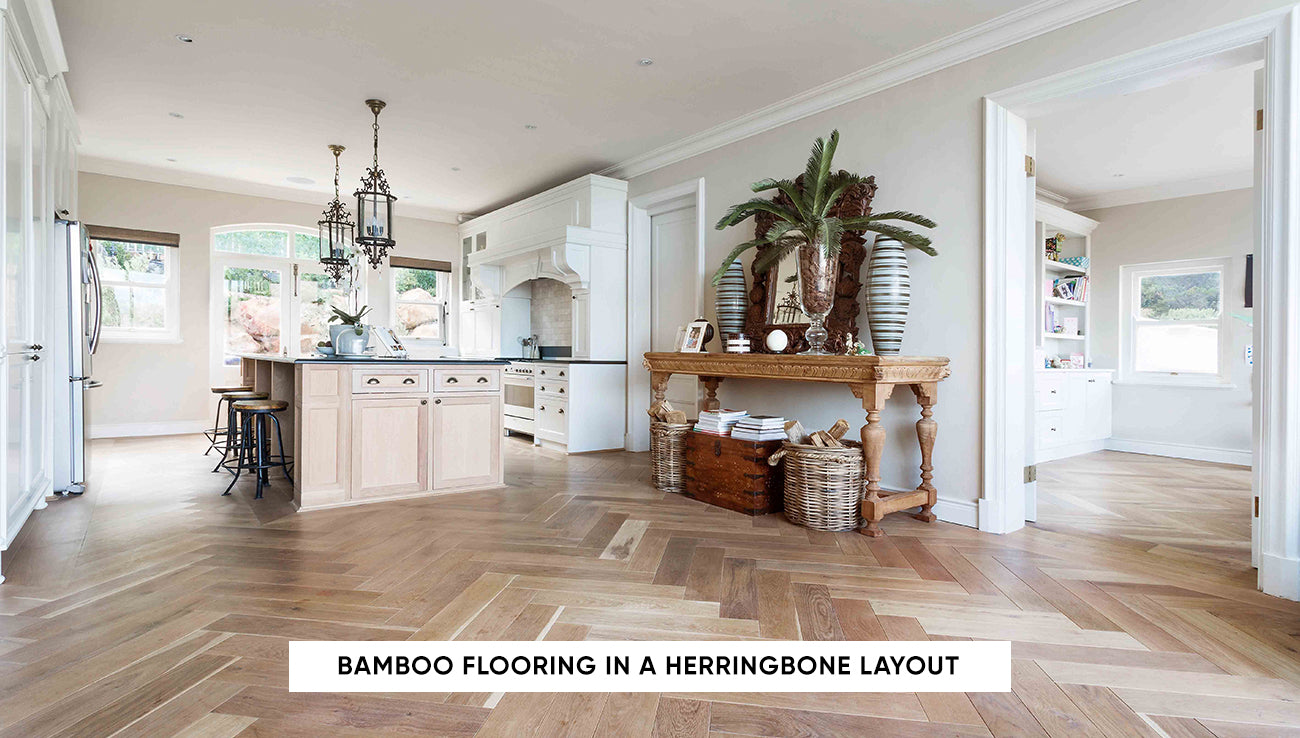 Bamboo Flooring in a Herringbone Layout: