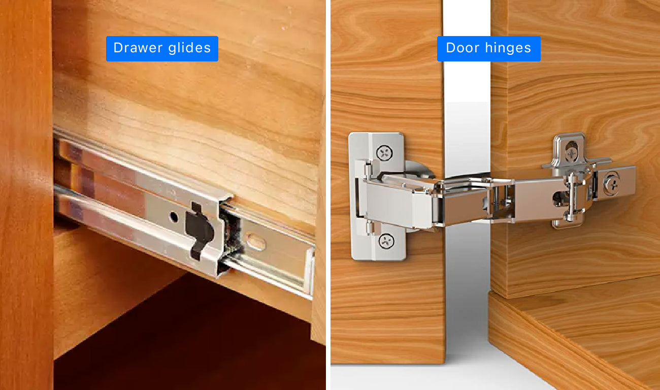 Door hinges and drawer glides