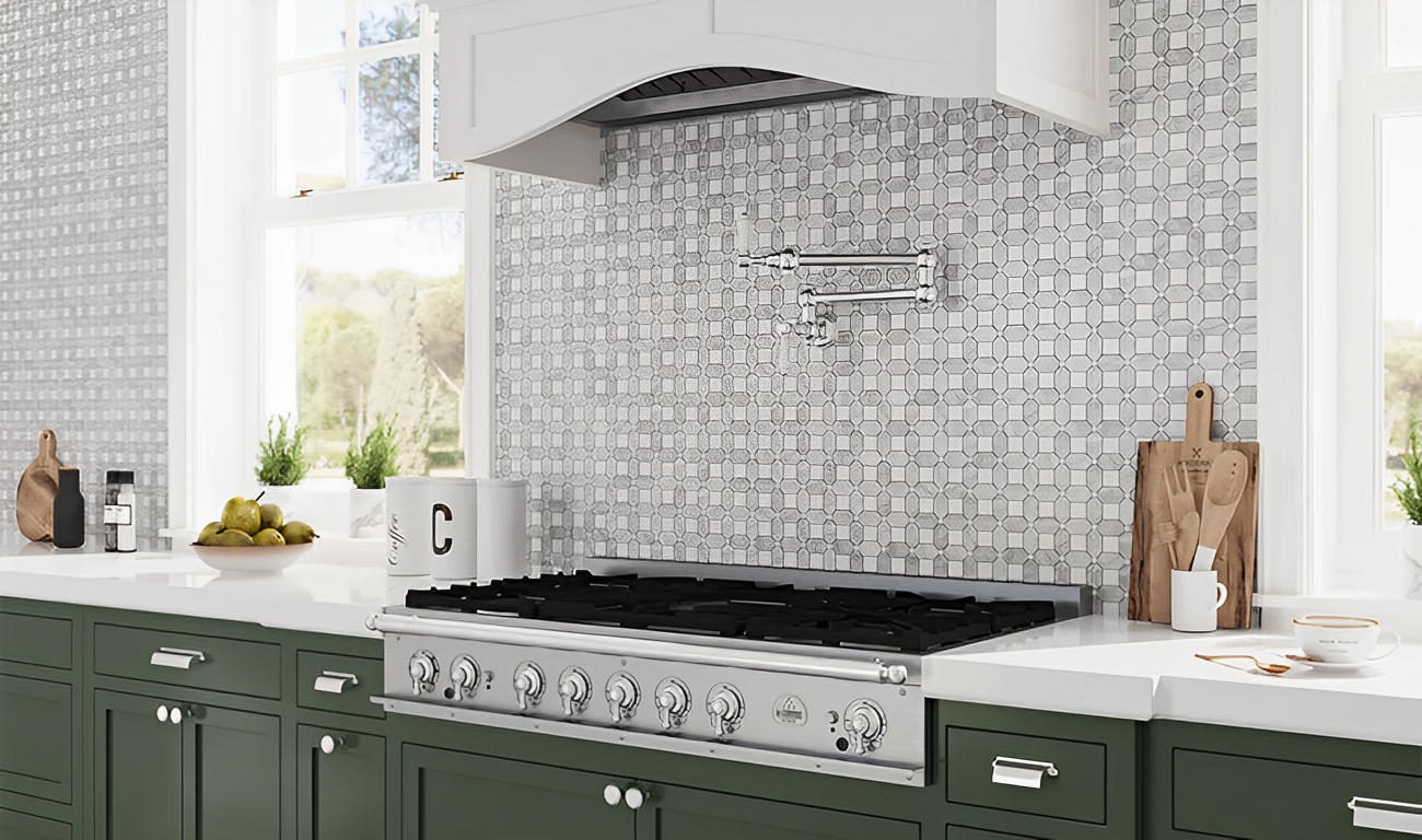 2.	Introduce a fresh look to kitchen interior design using white marble mosaics