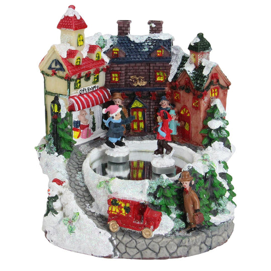 6.75" Animated Victorian Street "Gift Shoppe" Winter Scene Rotating Christmas Music Box