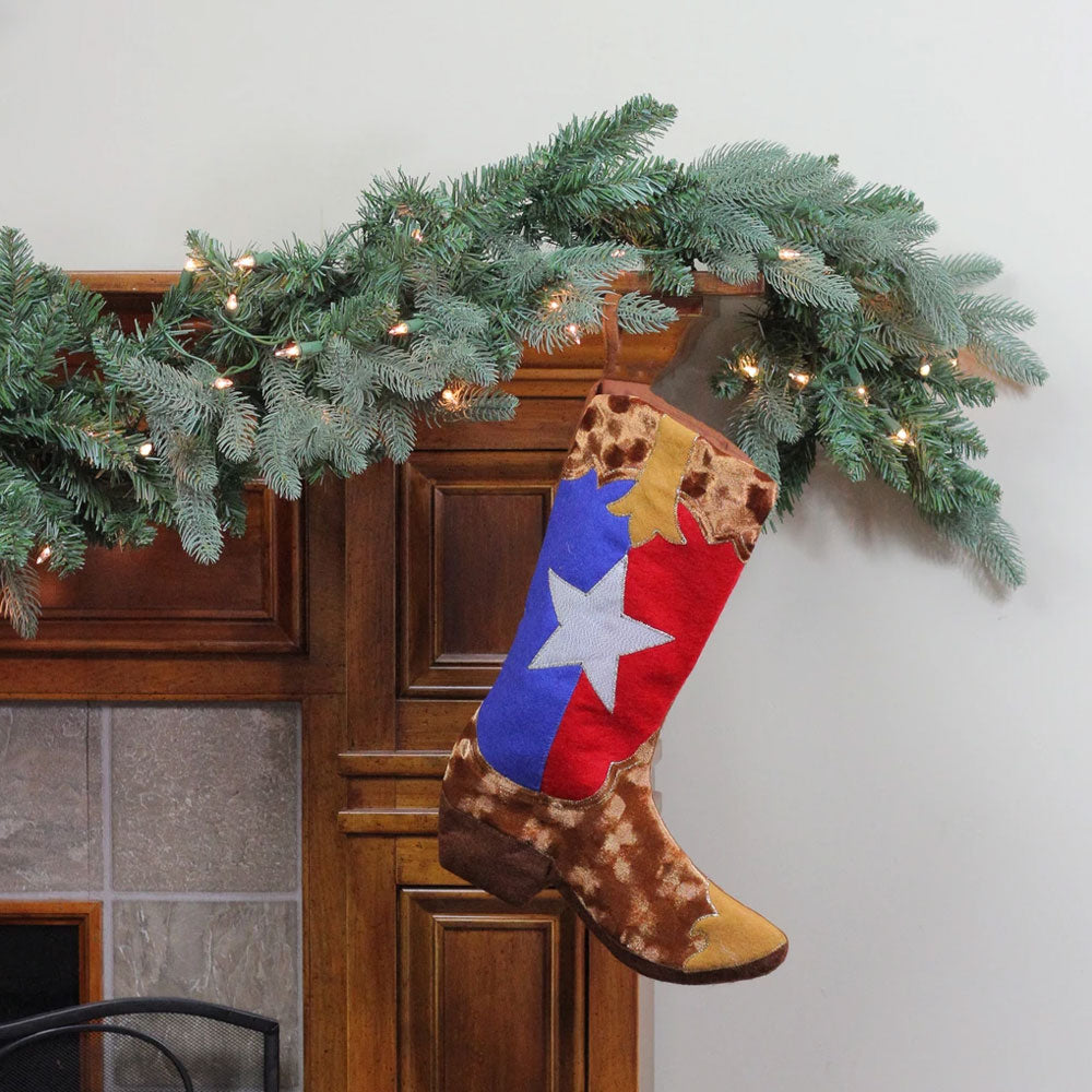 18.5" Shadow Velveteen Texas Flag Cowboy Boot Christmas Stocking