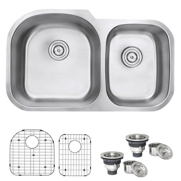 32-1/2 in. 50/50 Low Divider Stainless Steel Kitchen Sink & Low Profile  Faucet - Bed Bath & Beyond - 20631604