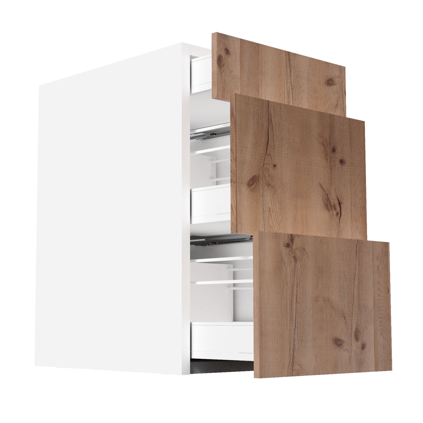 RTA - Rustic Oak - Three Drawer Base Cabinets | 18"W x 30"H x 23.8"D