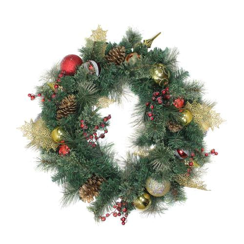 30" Green Foliage and Assorted Ornaments Deluxe Wreath - Unlit