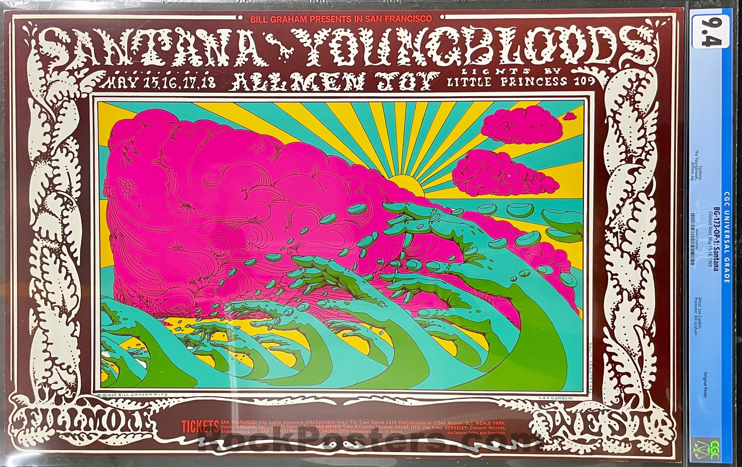 AUCTION - BG-173 - Santana Youngbloods - 1969 Poster - Fillmore West - CGC Graded 9.4