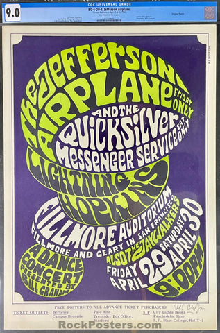 BG-4 - Jefferson Airplane - Wes Wilson Signed - 1966 Poster - Fillmore Auditorium - CGC Graded 9.0