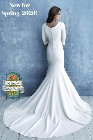 M640 modest wedding dress with long sleeves meghan markle smooth crepe plus size boho