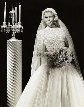 Doris Day modest wedding dress with sleeves
