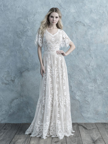 Allure Bridals Fall 2019 modest wedding dress with sleeves lace cheap LDS gown