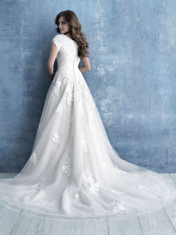 Allure Bridals M639 Modest Wedding Dress with sleeves lace cheap back view