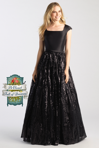 black ball gown for modest prom with sleeves 