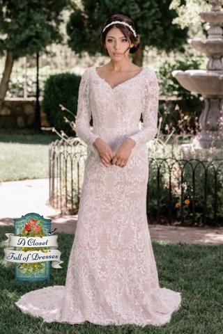 T2085Z sweetheart neckline modest wedding dress with long illusion lace sleeves