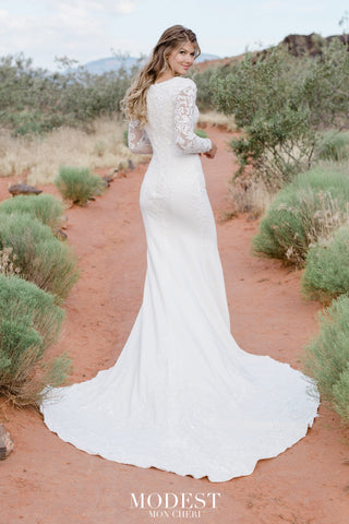 TR12023 modest wedding dress with sleeves back view