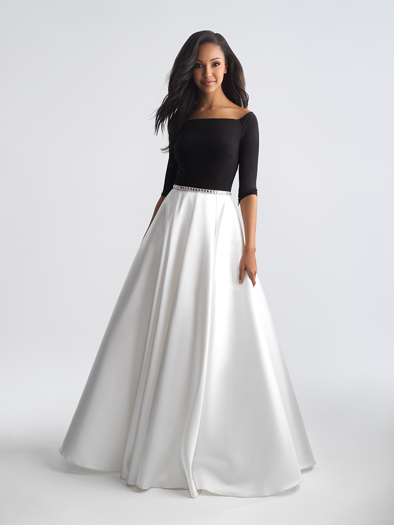 MJ Prom 18-808 Black/White Modest Prom Dress | A Closet Full of Dresses