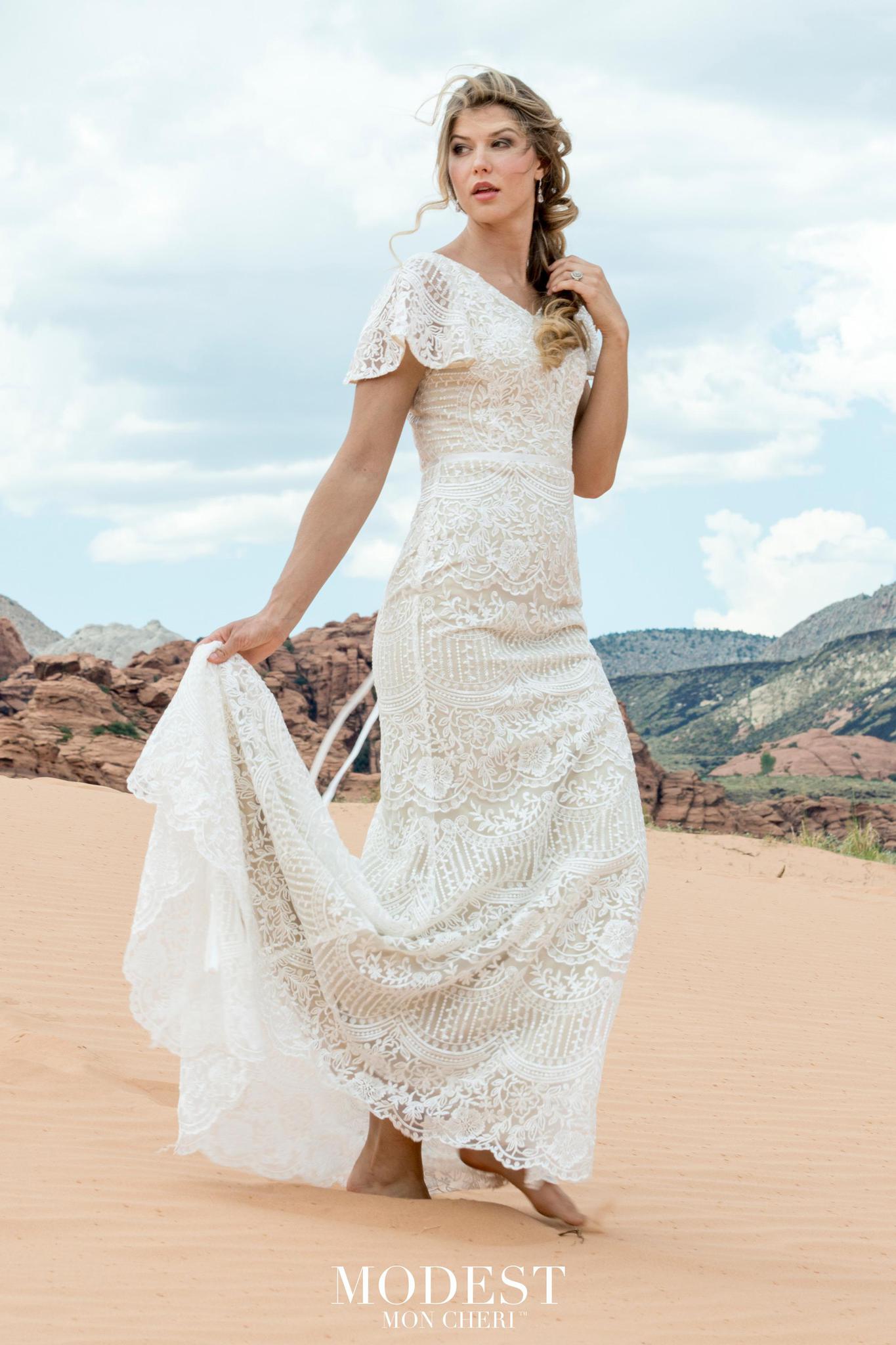 lace flutter sleeve wedding dress