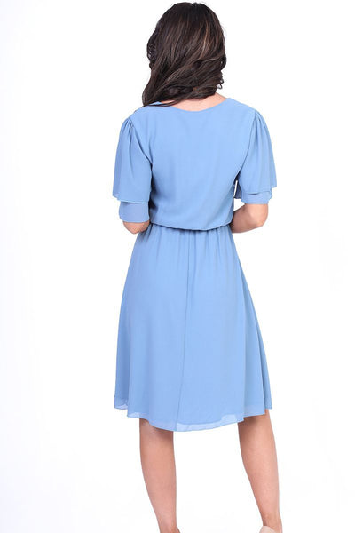 Claire Blue Modest Chiffon Dress | A Closet Full of Dresses